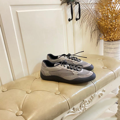 Prada 26s Lace Up Sneakers Chunky Sole In Grey Tech Fabric And Mesh