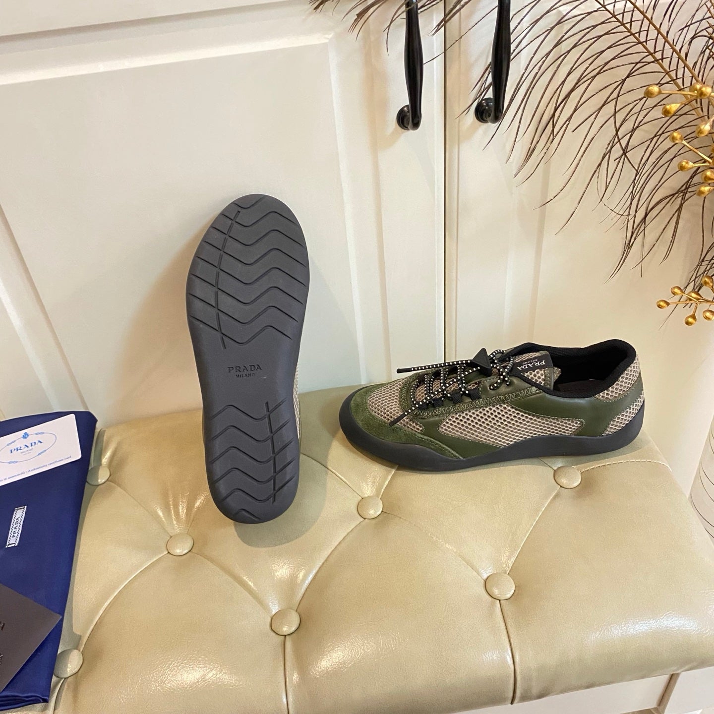 Prada Speedrock Sneaker Military Green Suede Mesh 687800