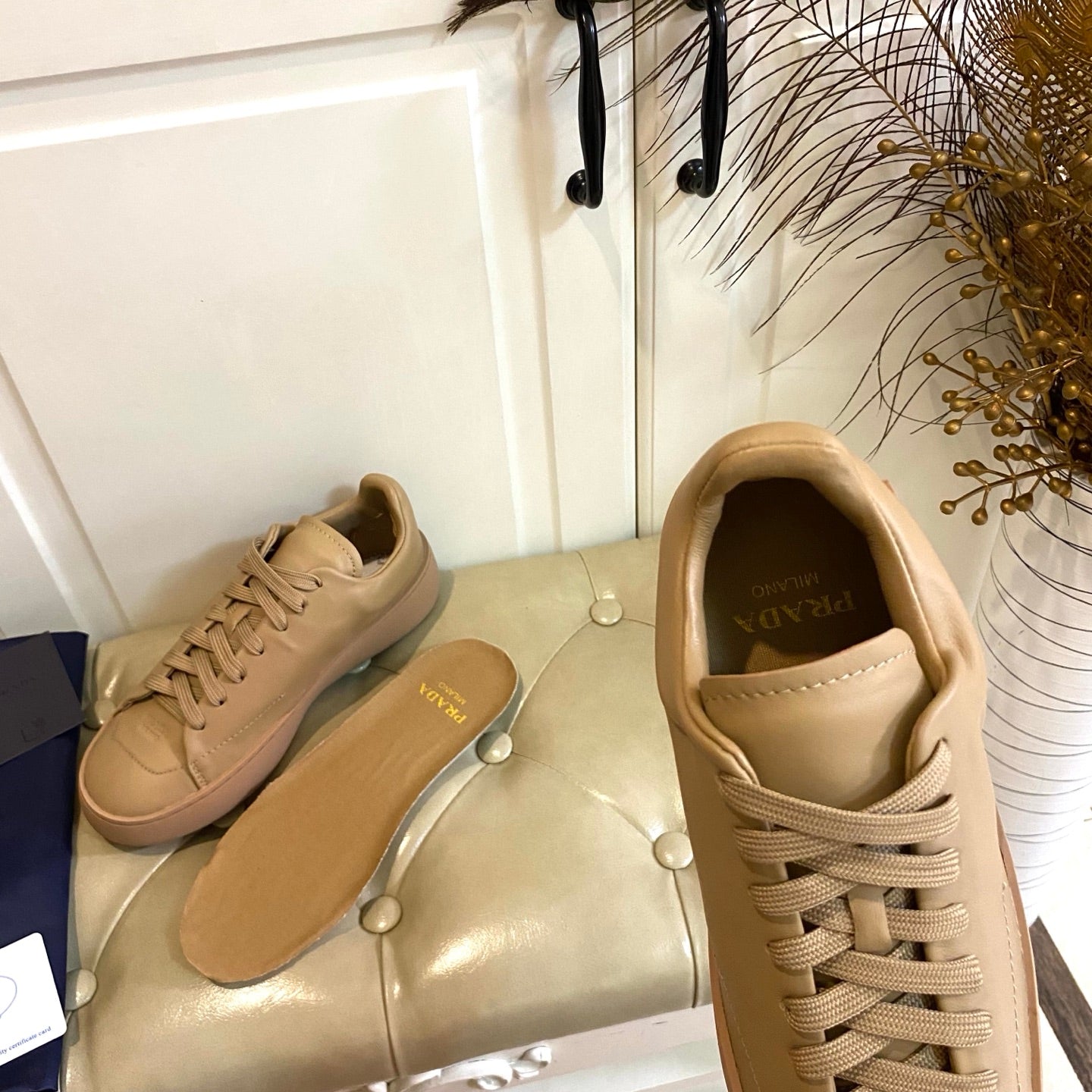 Prada 26s Court Sneakers Full Beige Leather 866068