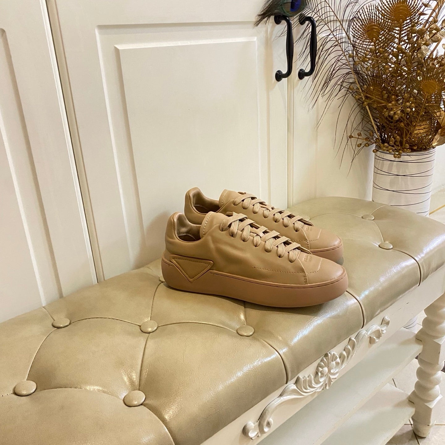 Prada 26s Court Sneakers Full Beige Leather 866068