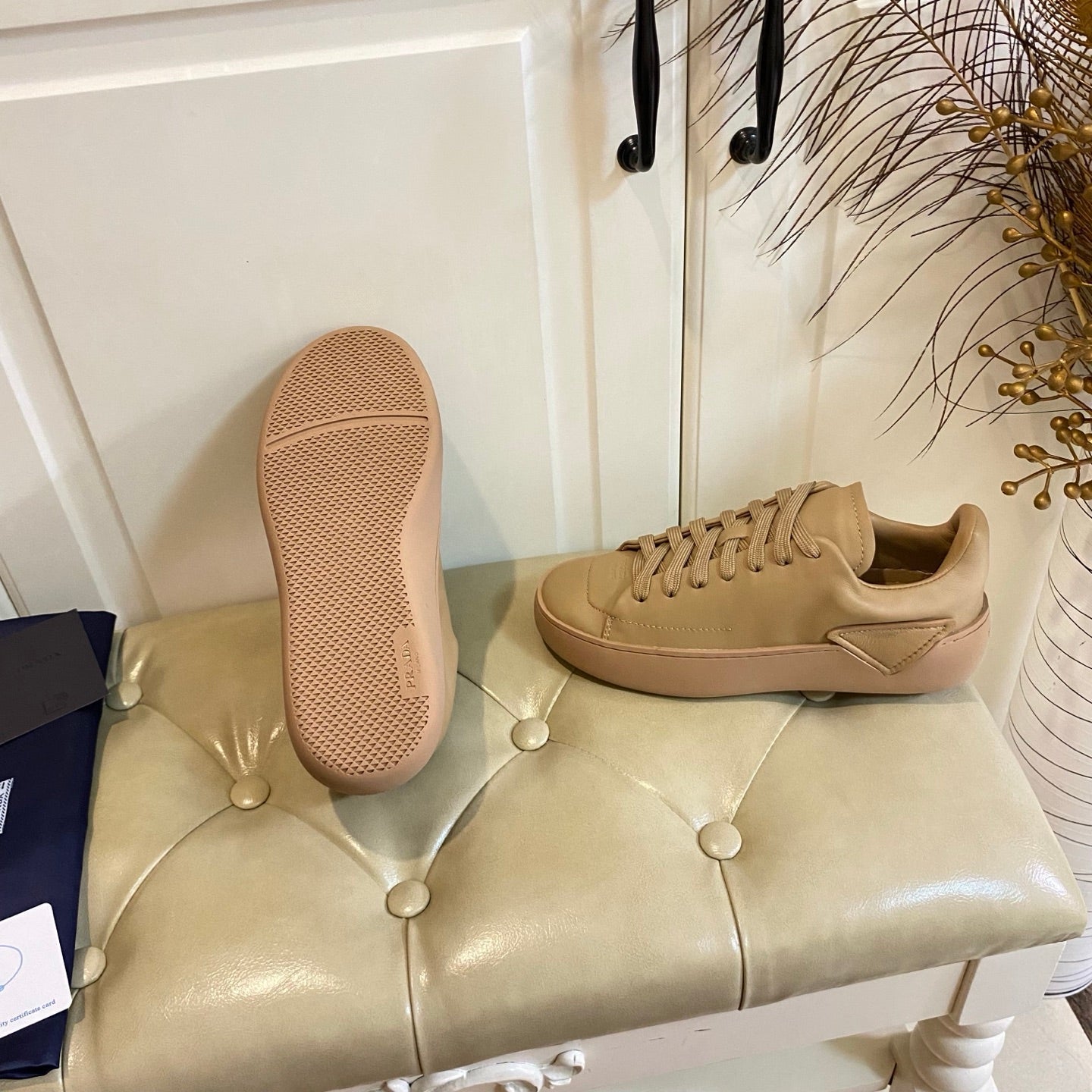 Prada 26s Court Sneakers Full Beige Leather 866068