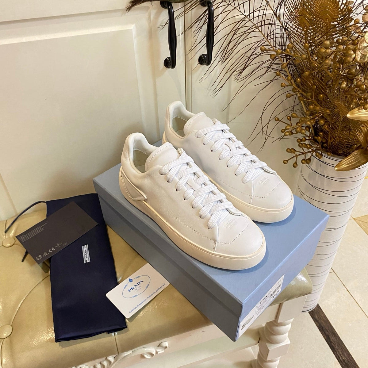 Prada 26s Court Sneakers Full White Leather 866069