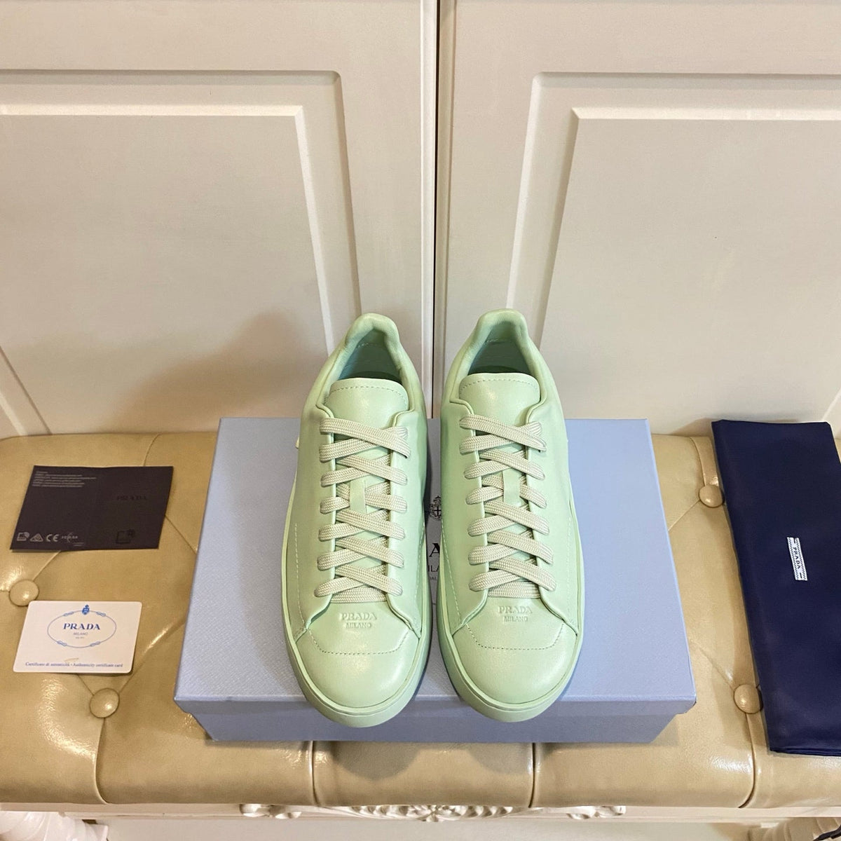Prada 26s Court Sneakers Full Mint Green Leather 866071