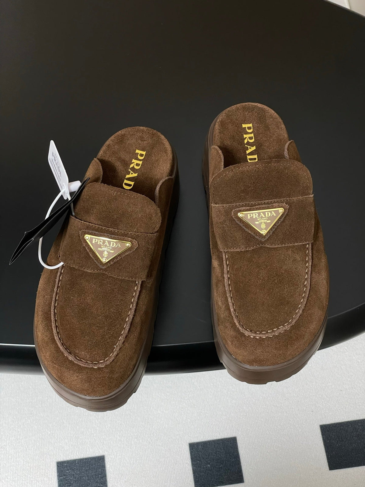 Prada 25 Mule Brown Cowhide Suede 247793