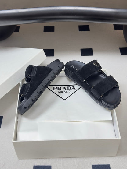 Prada 26s Band Sandals Black Suede 834765