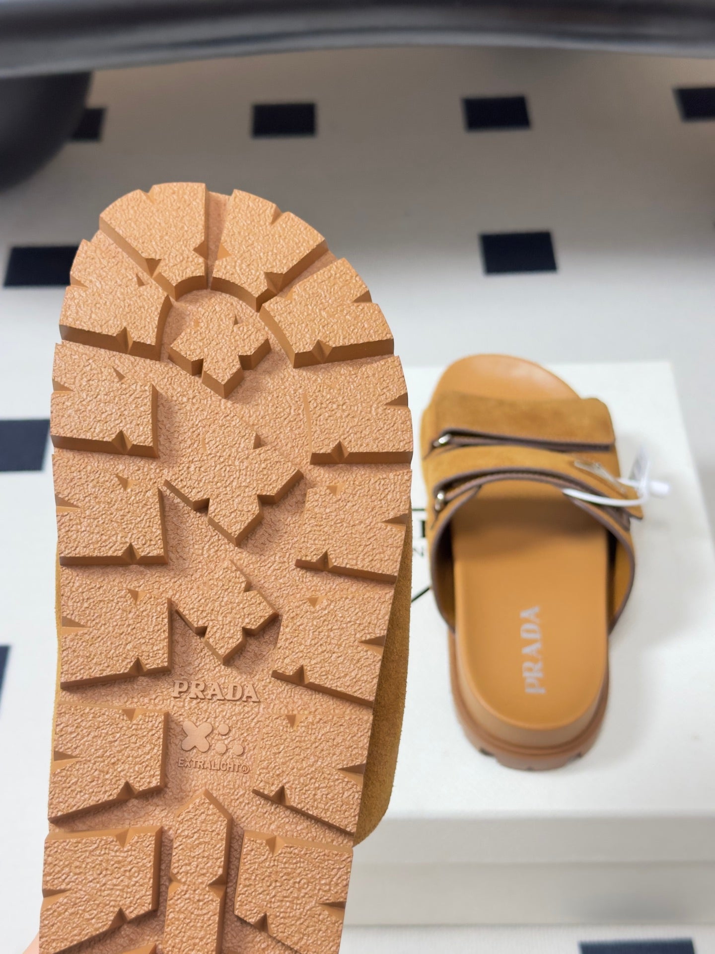 Prada 26s Band Sandals Tan Brown Suede 834766