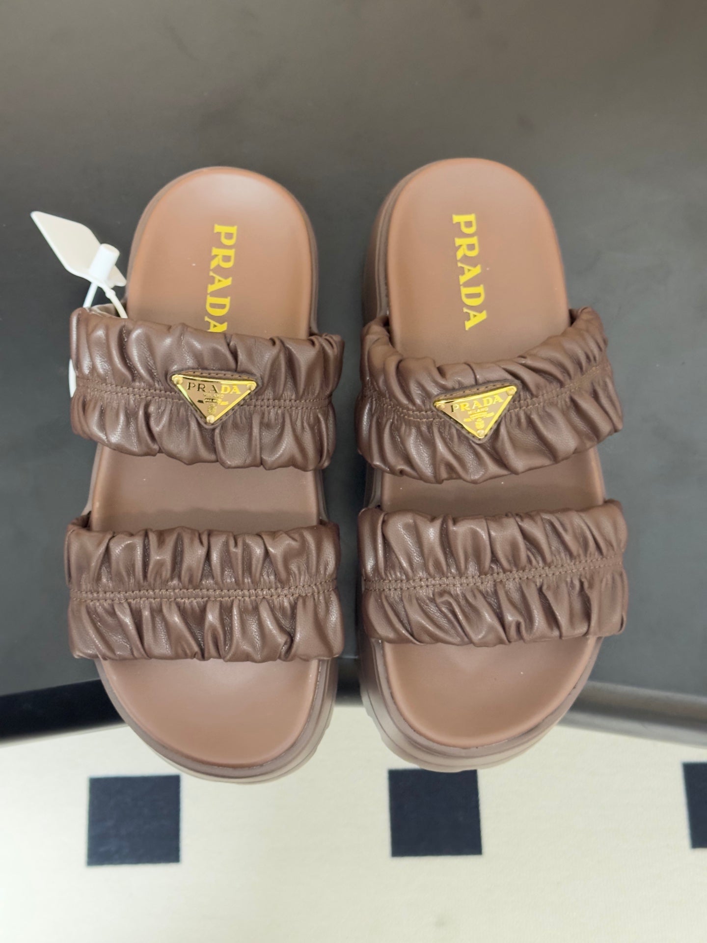 Prada 26s Flatform Slides Brown Matelassé Leather 834767.