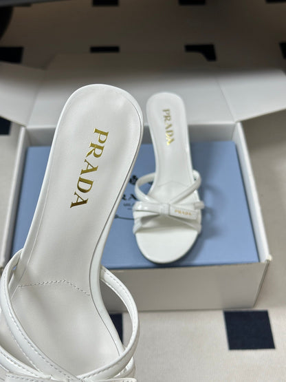 Prada Open-Toe Sandal 7.5cm White Patent Leather 834806