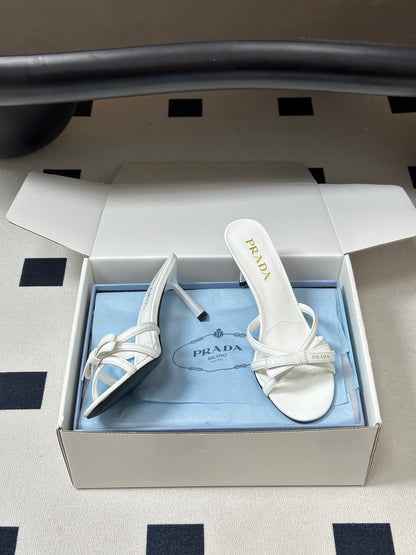 Prada Open-Toe Sandal 7.5cm White Patent Leather 834806