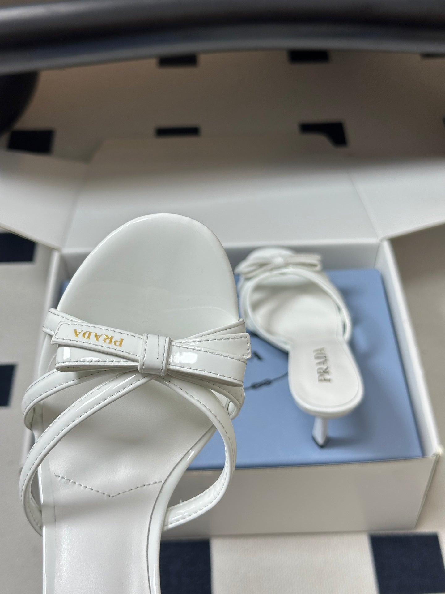 Prada Open-Toe Sandal 7.5cm White Patent Leather 834806