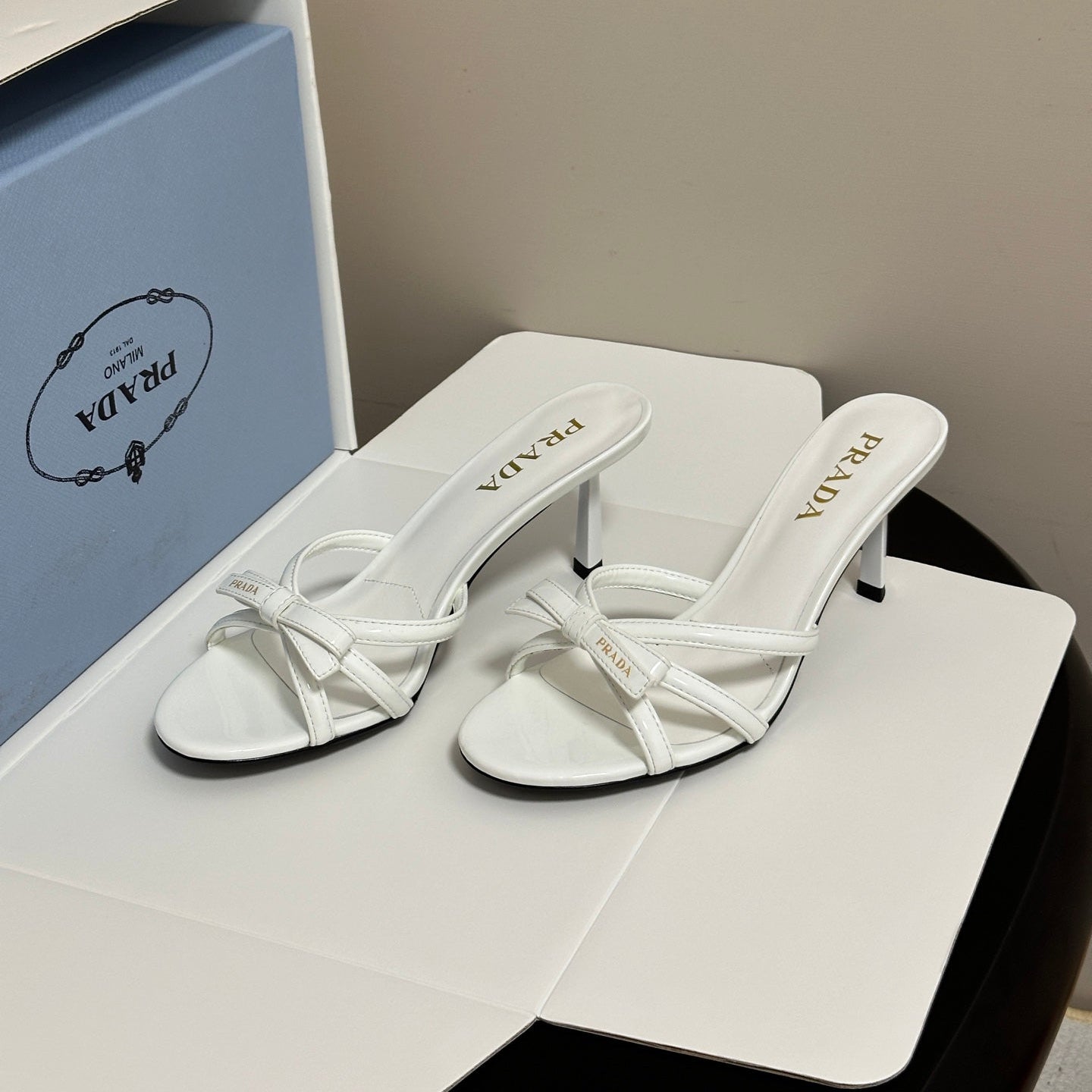 Prada Open-Toe Sandal 7.5cm White Patent Leather 834806