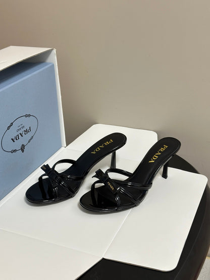 Prada Open-Toe Sandal 7.5cm Black Patent Leather 834807
