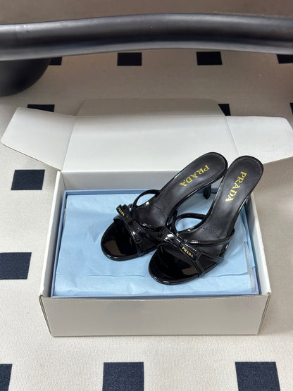 Prada Open-Toe Sandal 7.5cm Black Patent Leather 834807