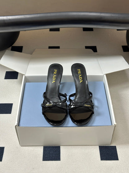 Prada Open-Toe Sandal 7.5cm Black Patent Leather 834807