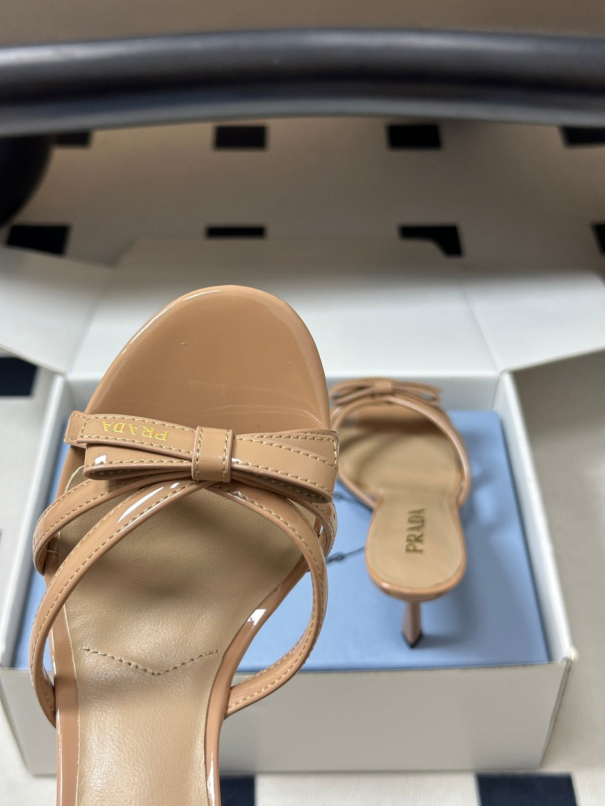 Prada Open-Toe Sandal 7.5cm Beige Patent Leather 834808