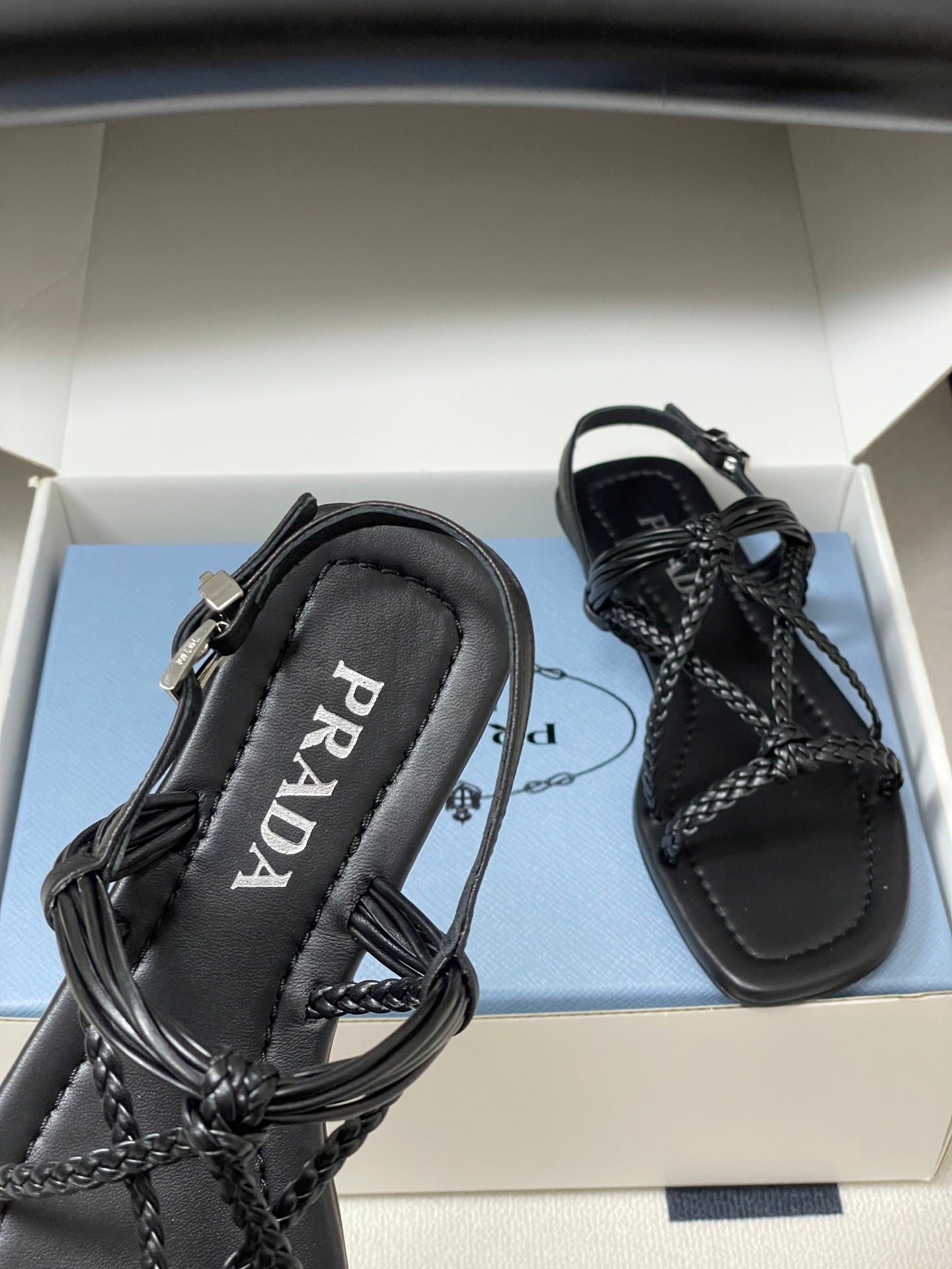 Prada Strappy Flat Sandals Black Sheepskin 834811
