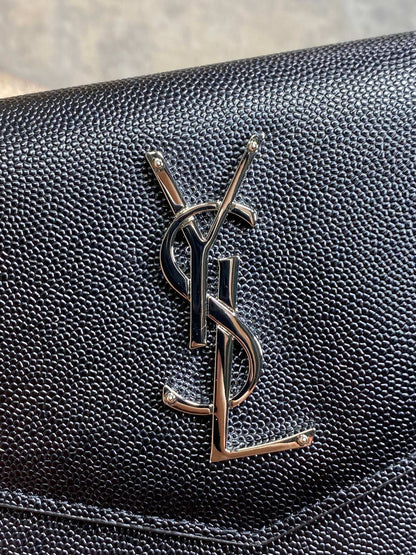 YSL 22s Uptown Pouch Clutch Bag Black Cowhide Sliver HW