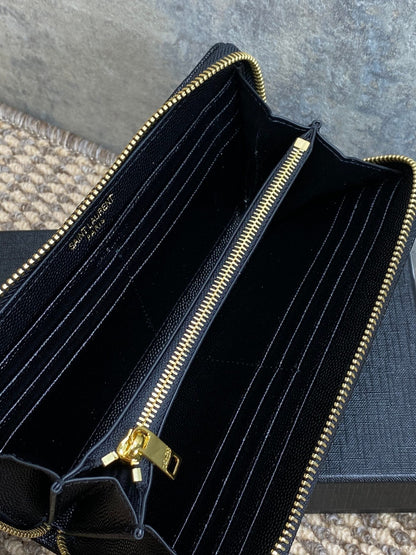 YSL Zippy Long Wallet Black Caviar Cowhide GHW