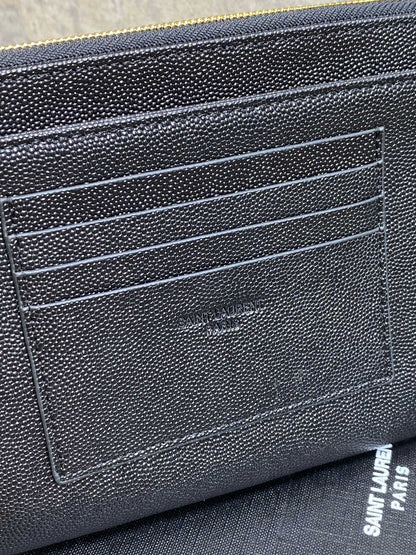 YSL Gold Hardware Logo Zipper Clutch 23cm Black Caviar Cowhide