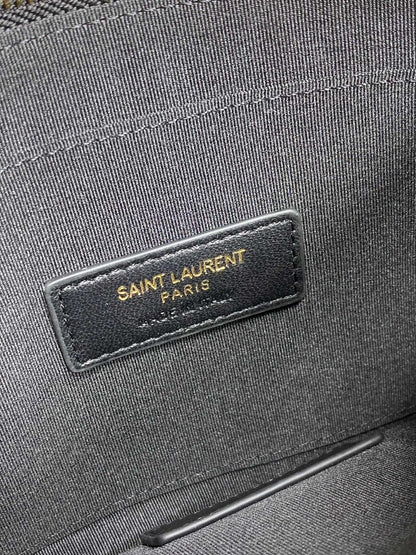 YSL Gold Hardware Logo Zipper Clutch 23cm Black Caviar Cowhide