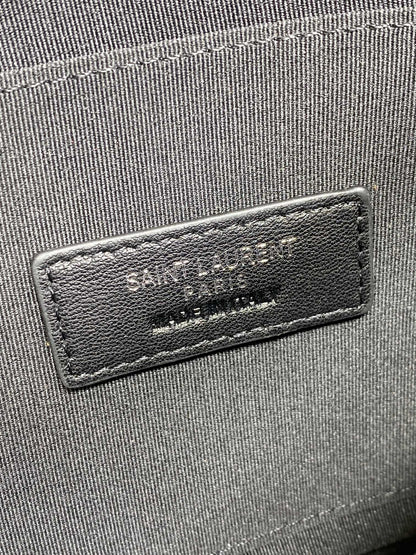 YSL Black Hardware Logo Zipper Clutch 23cm Black Caviar Cowhide