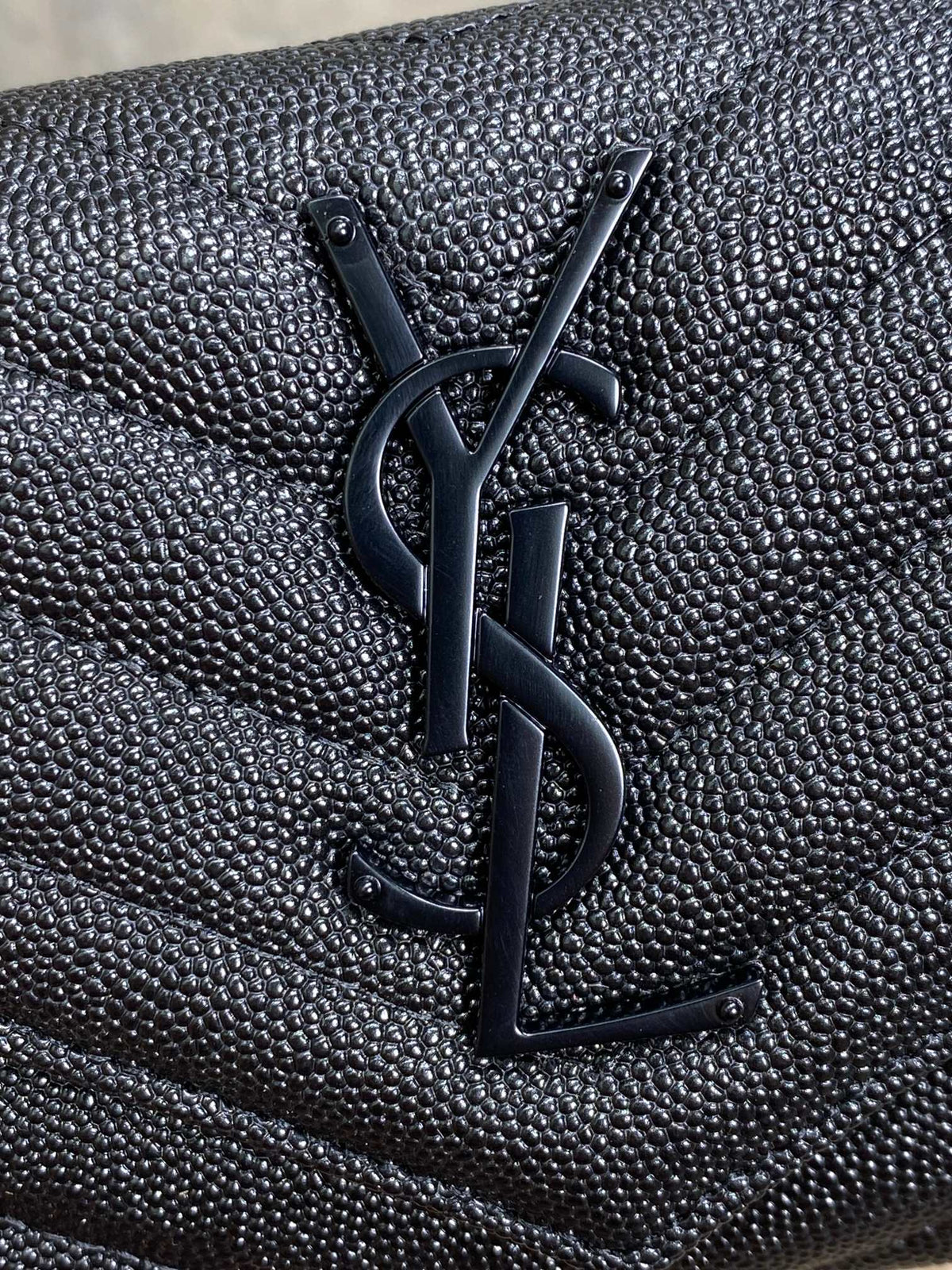YSL Cassandre Envelope Flap Wallet Full Black Caviar Cowhide