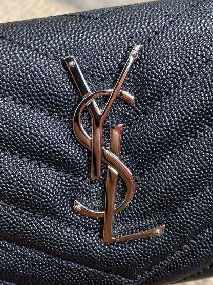 YSL Cassandre Envelope Flap Wallet Black Caviar Cowhide Sliver HW