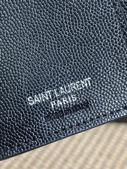 YSL Compact Flap Cassendre Wallet 10cm Full Black Leather