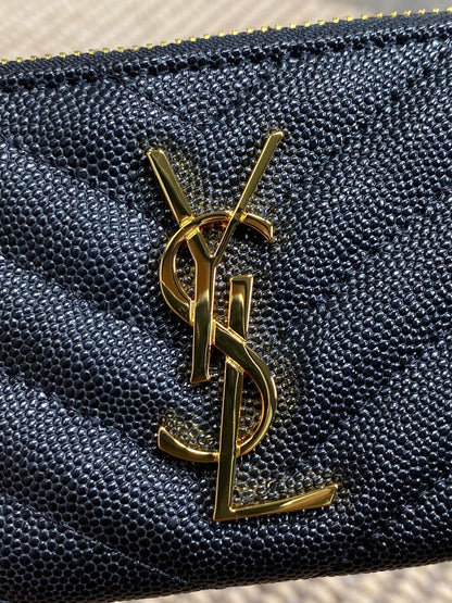 YSL Hook & Chain Zipper Coin Purse Caviar Cowhide GHW