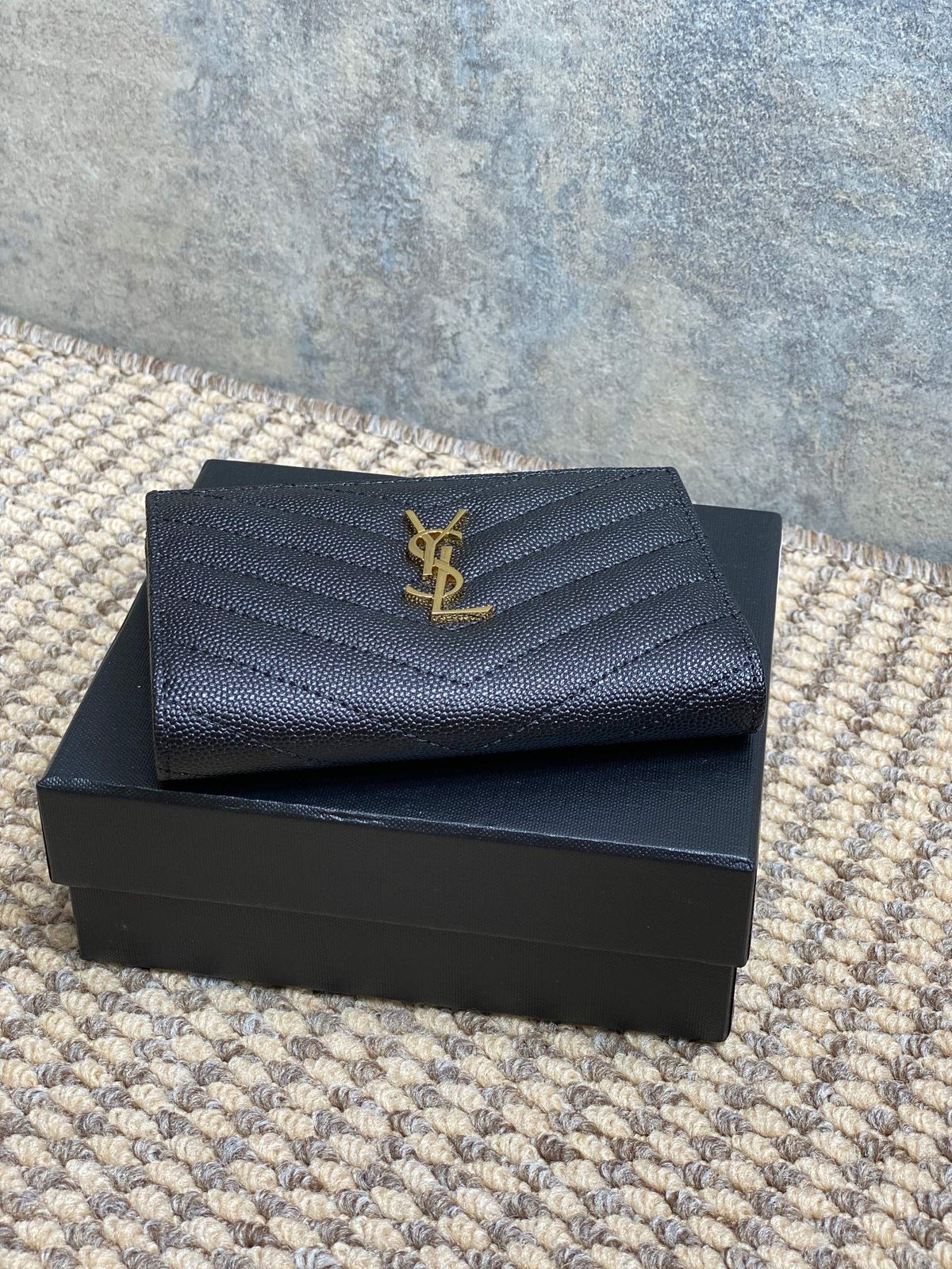 YSL Monogram Wallet Wallet 13cm Black Caviar Cowhide GHW