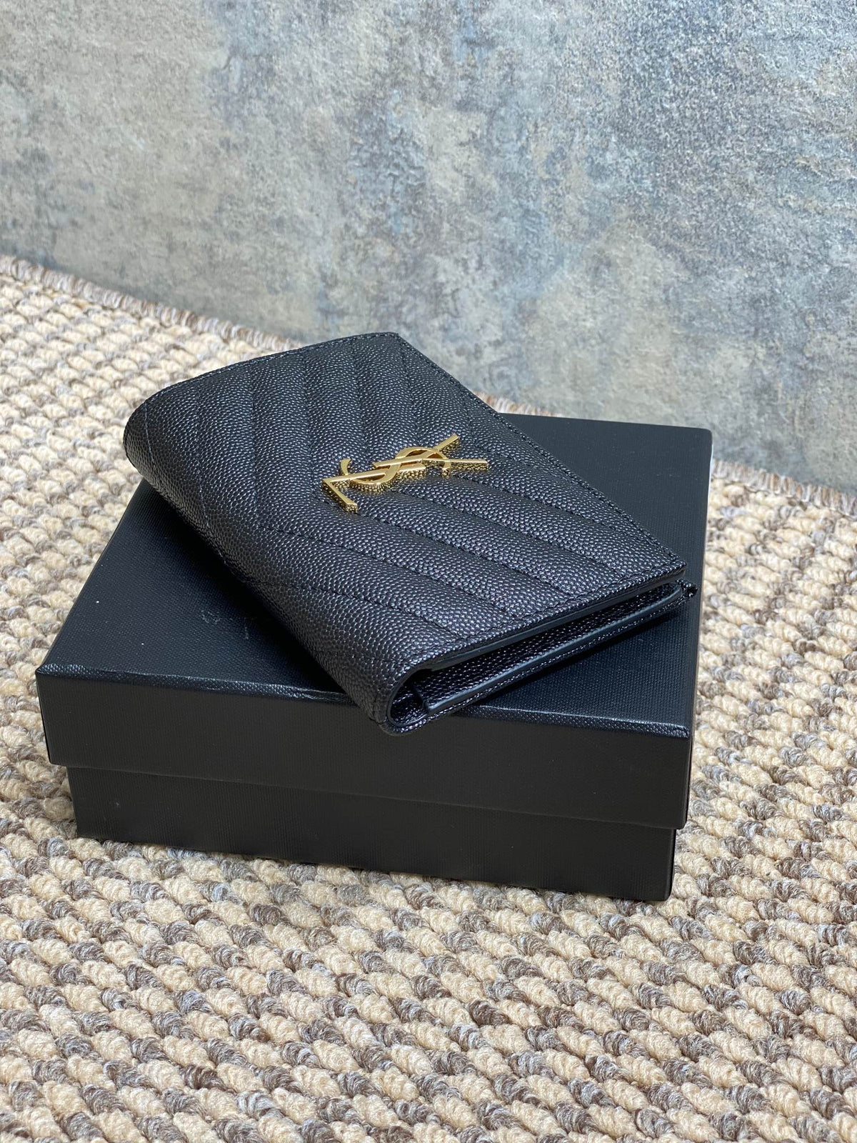 YSL Monogram Wallet Wallet 13cm Black Caviar Cowhide GHW