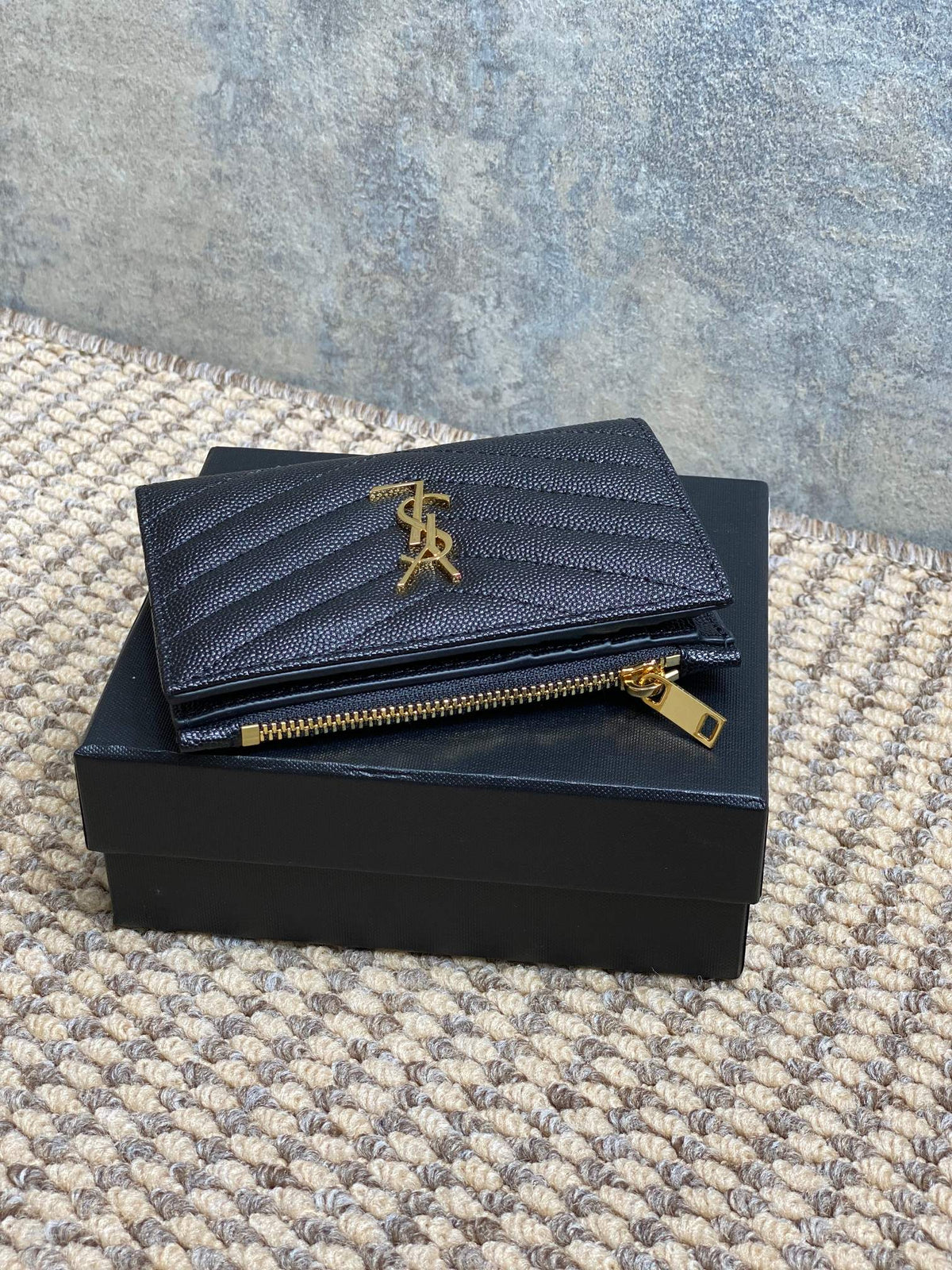 YSL Monogram Wallet Wallet 13cm Black Caviar Cowhide GHW