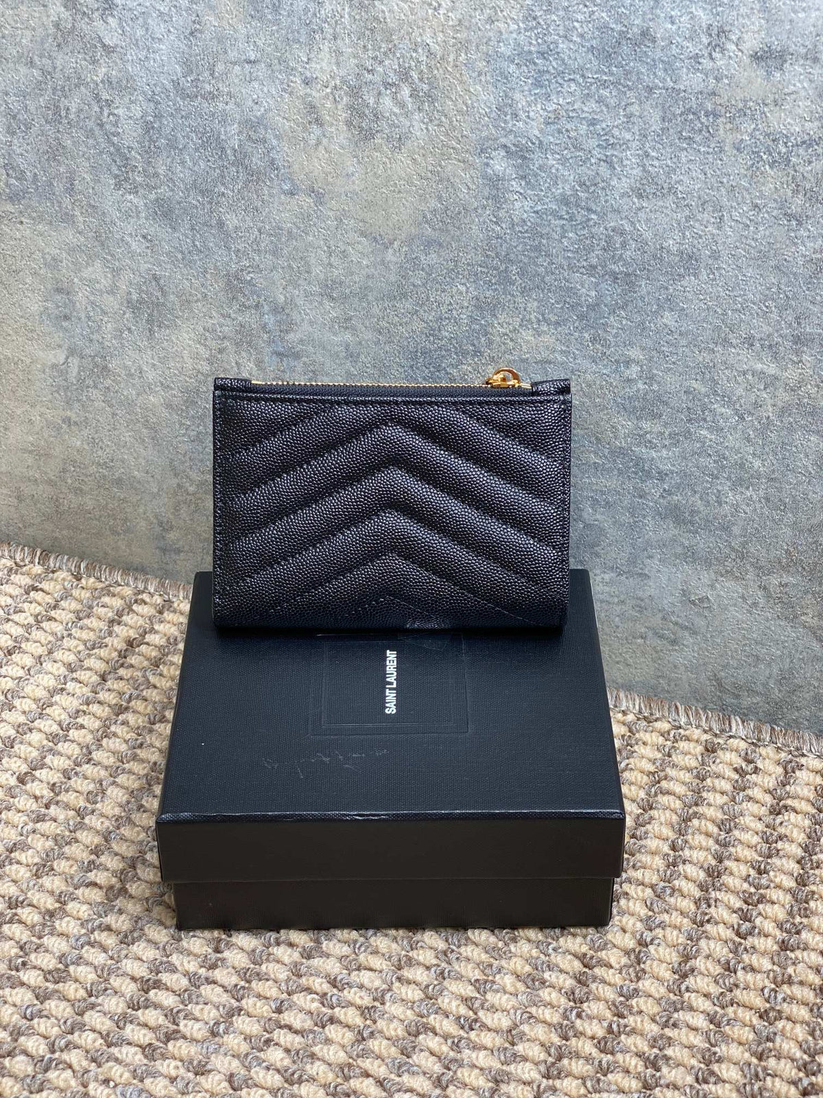 YSL Monogram Wallet Wallet 13cm Black Caviar Cowhide GHW