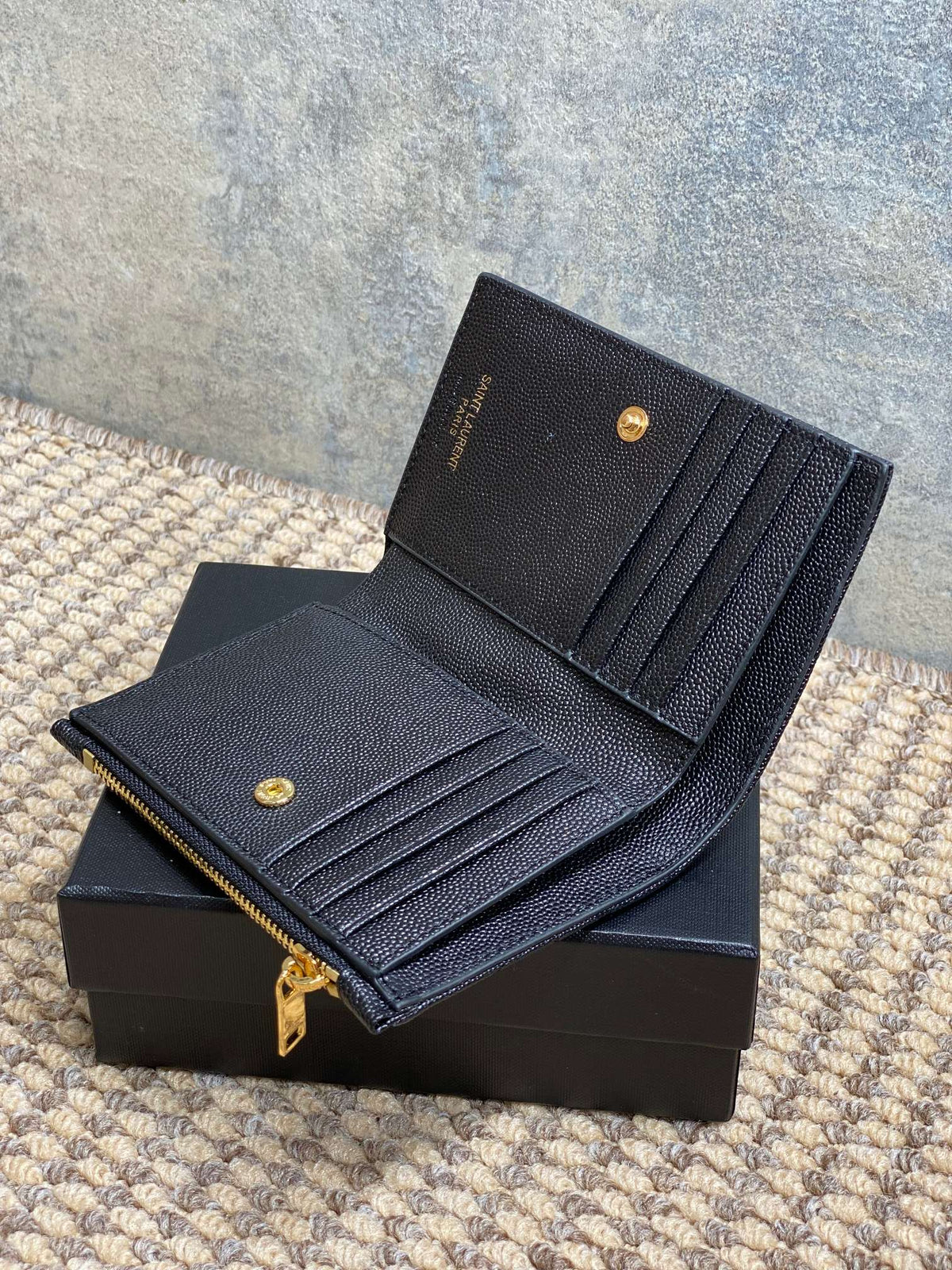 YSL Monogram Wallet Wallet 13cm Black Caviar Cowhide GHW