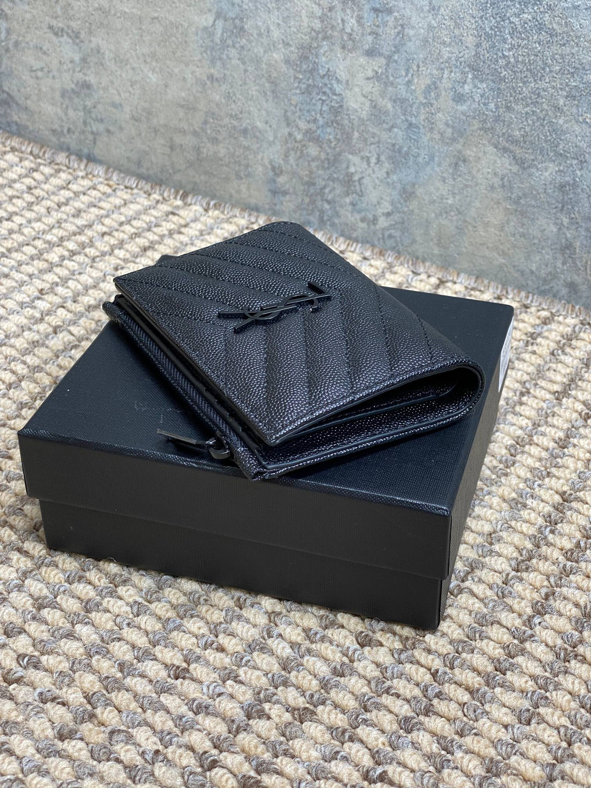 YSL Monogram Wallet Wallet 13cm Full Black Caviar Cowhide