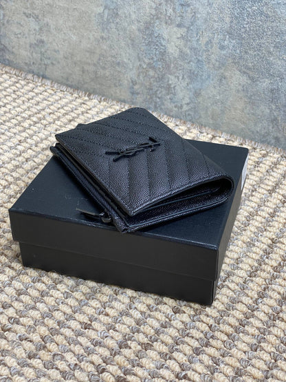 YSL Monogram Wallet Wallet 13cm Full Black Caviar Cowhide
