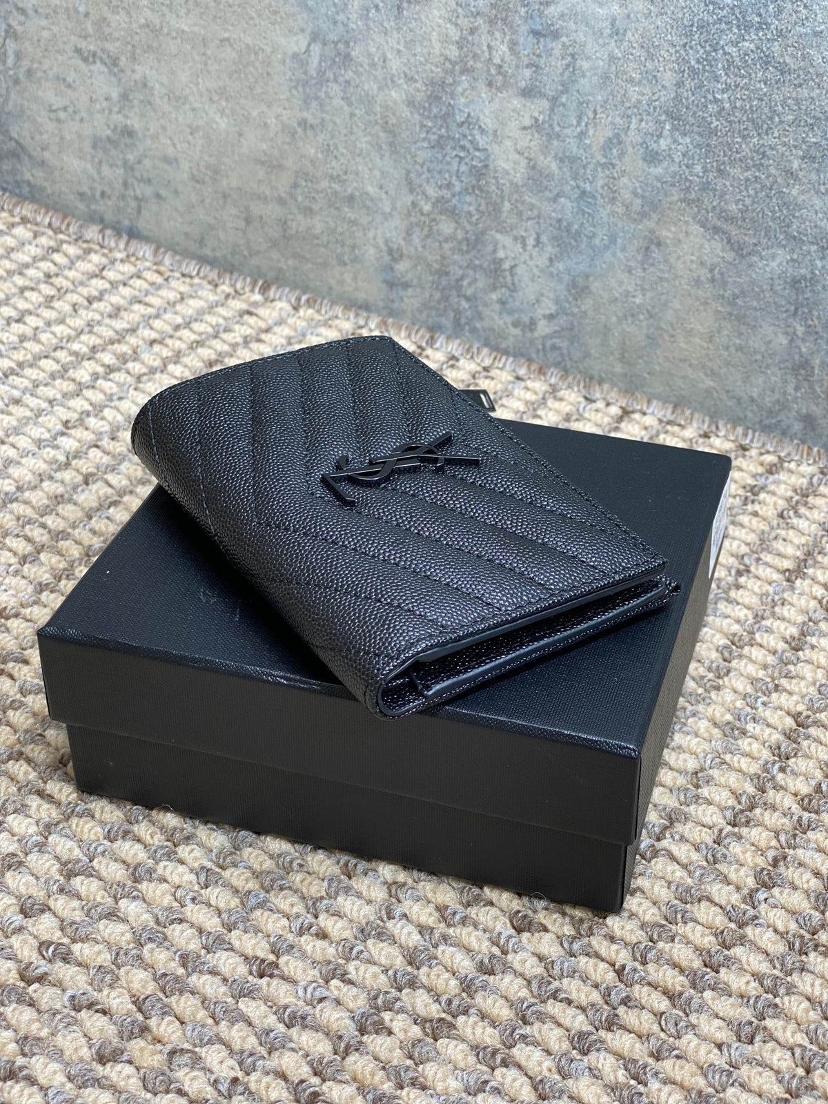 YSL Monogram Wallet Wallet 13cm Full Black Caviar Cowhide