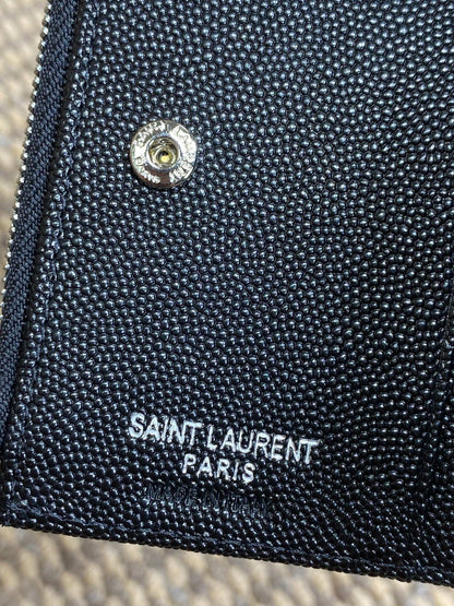 YSL Cassandre Matelassé Bi-Fold Wallet Black Caviar Cowhide Sliver HW