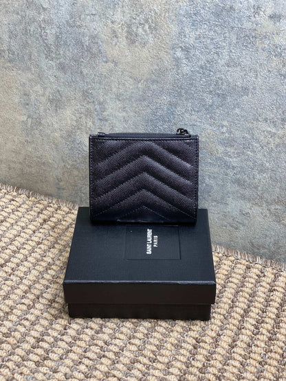 YSL Cassandre Matelassé Bi-Fold Wallet Full Black Caviar Cowhide