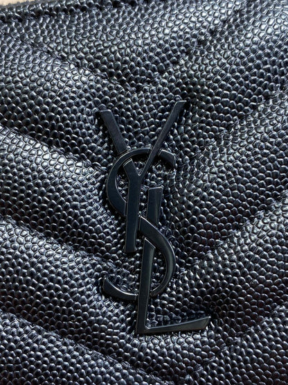 YSL Cassandre Matelassé Bi-Fold Wallet Full Black Caviar Cowhide
