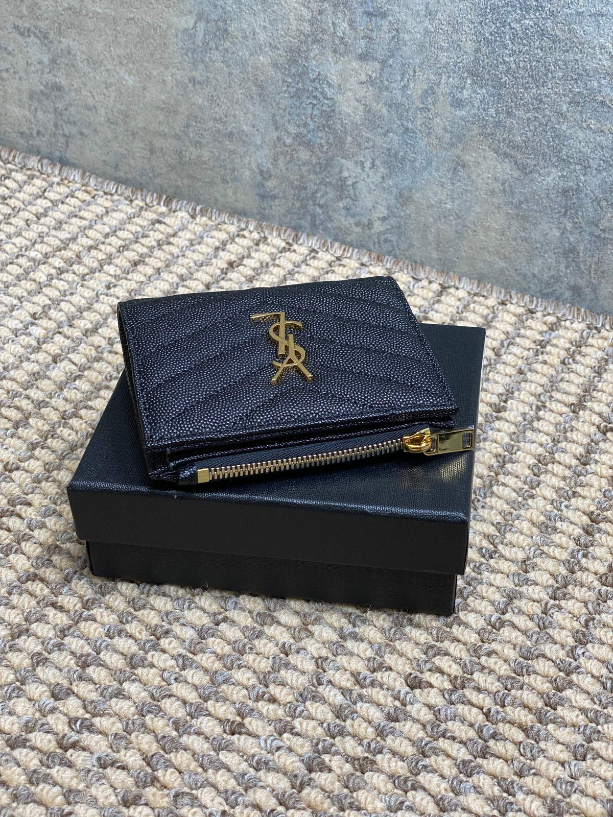 YSL Cassandre Matelassé Bi-Fold Wallet Black Caviar Cowhide GHW