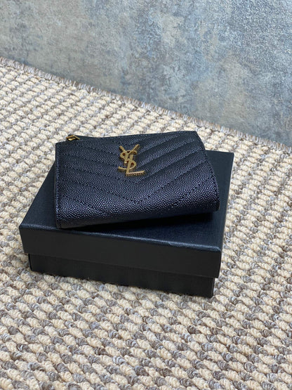 YSL Cassandre Matelassé Bi-Fold Wallet Black Caviar Cowhide GHW