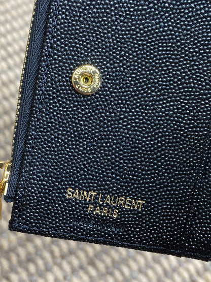 YSL Cassandre Matelassé Bi-Fold Wallet Black Caviar Cowhide GHW