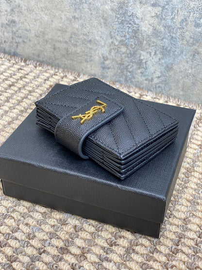 YSL Accordion Card Wallet Black 11cm Caviar Cowhide GHW