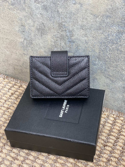 YSL Accordion Card Wallet Black 11cm Caviar Cowhide GHW
