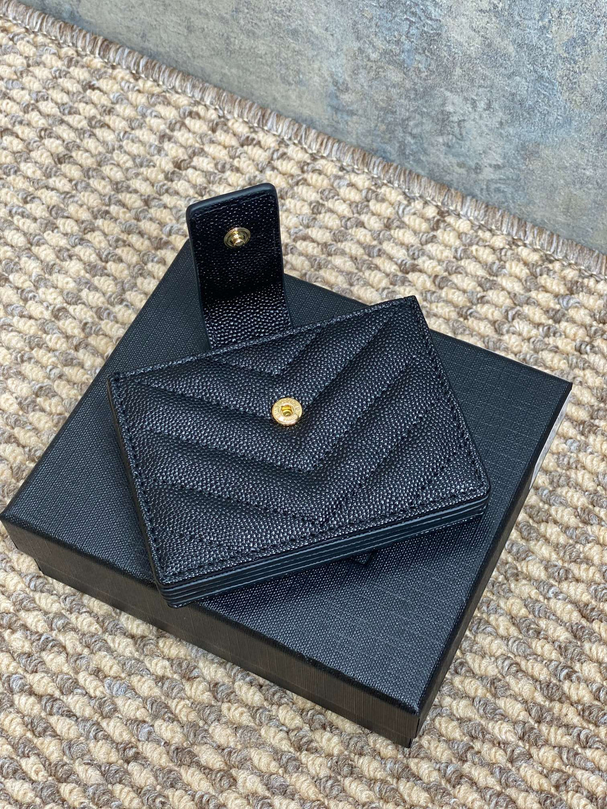 YSL Accordion Card Wallet Black 11cm Caviar Cowhide GHW