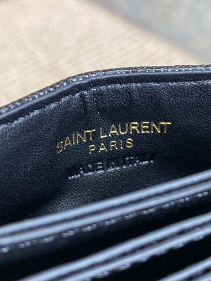 YSL Accordion Card Wallet Black 11cm Caviar Cowhide GHW