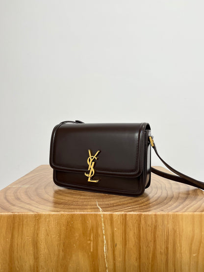YSL Solferino Small Satchel Bag Brown Gold Calfskin 325451