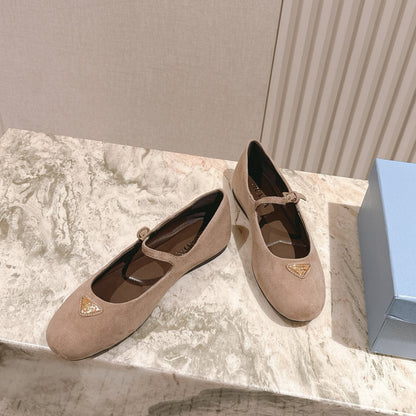PRA 25s Ballet Flats with Small Buckle Light Brown Suede 449707