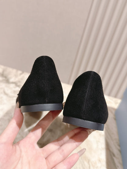 PRA 25s Ballet Flats with Small Buckle Black Suede 449710